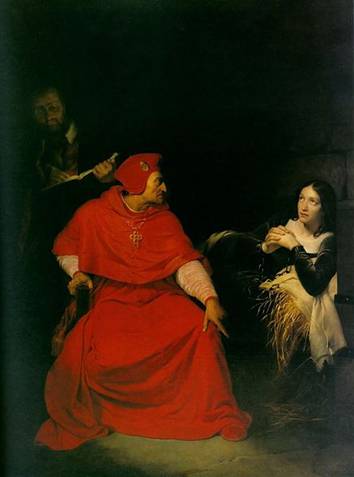 Joan of Arc interrogated in her cell by Cardinal Winchester, 1431, by Paul Delaroche (1797-1859) painted in 1824,  Musee des Beaux-Arts Rouen.
